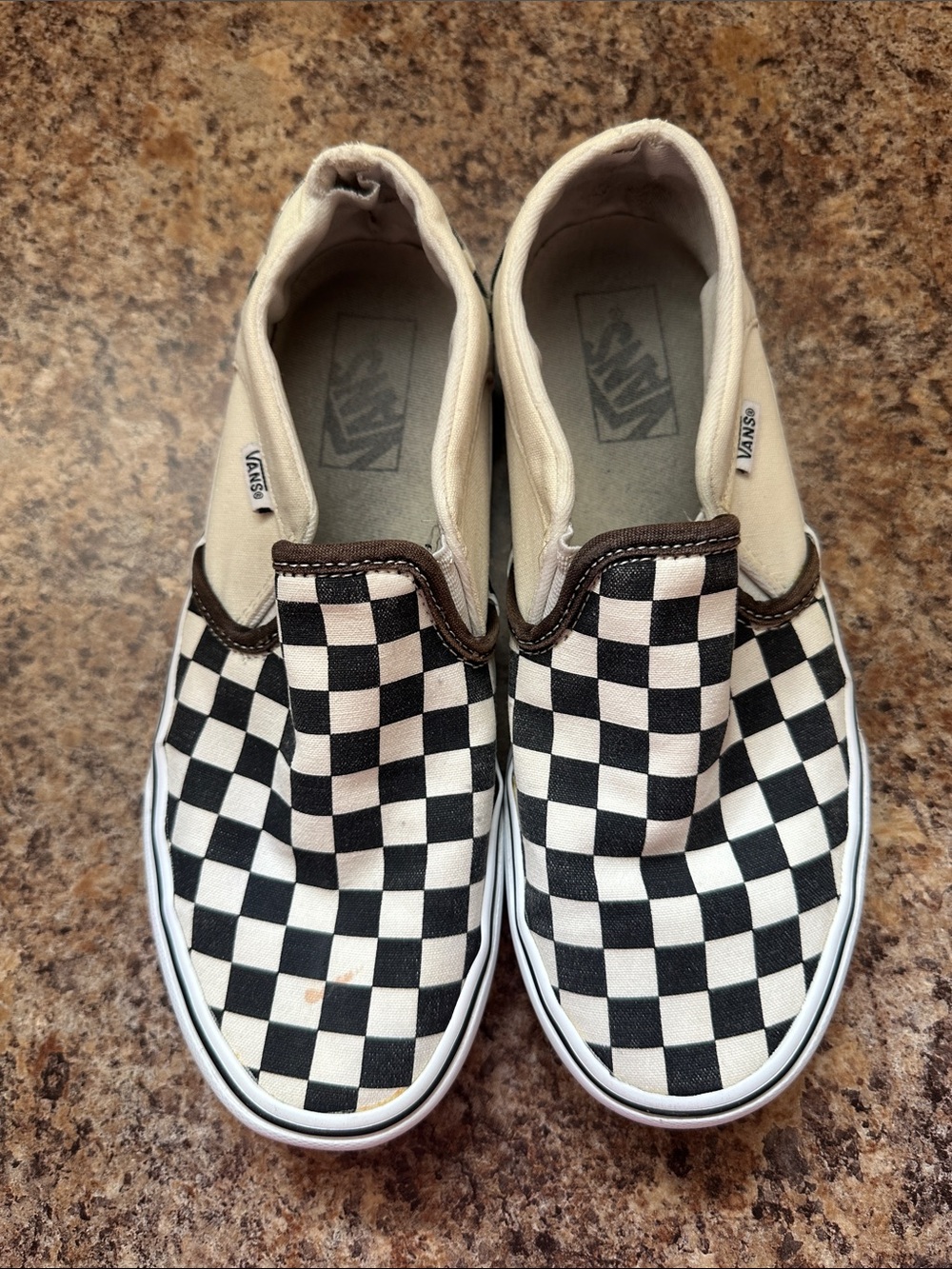 Womens Vans Slip-On Checkerboard Canvas Sneakers - Black & Cream